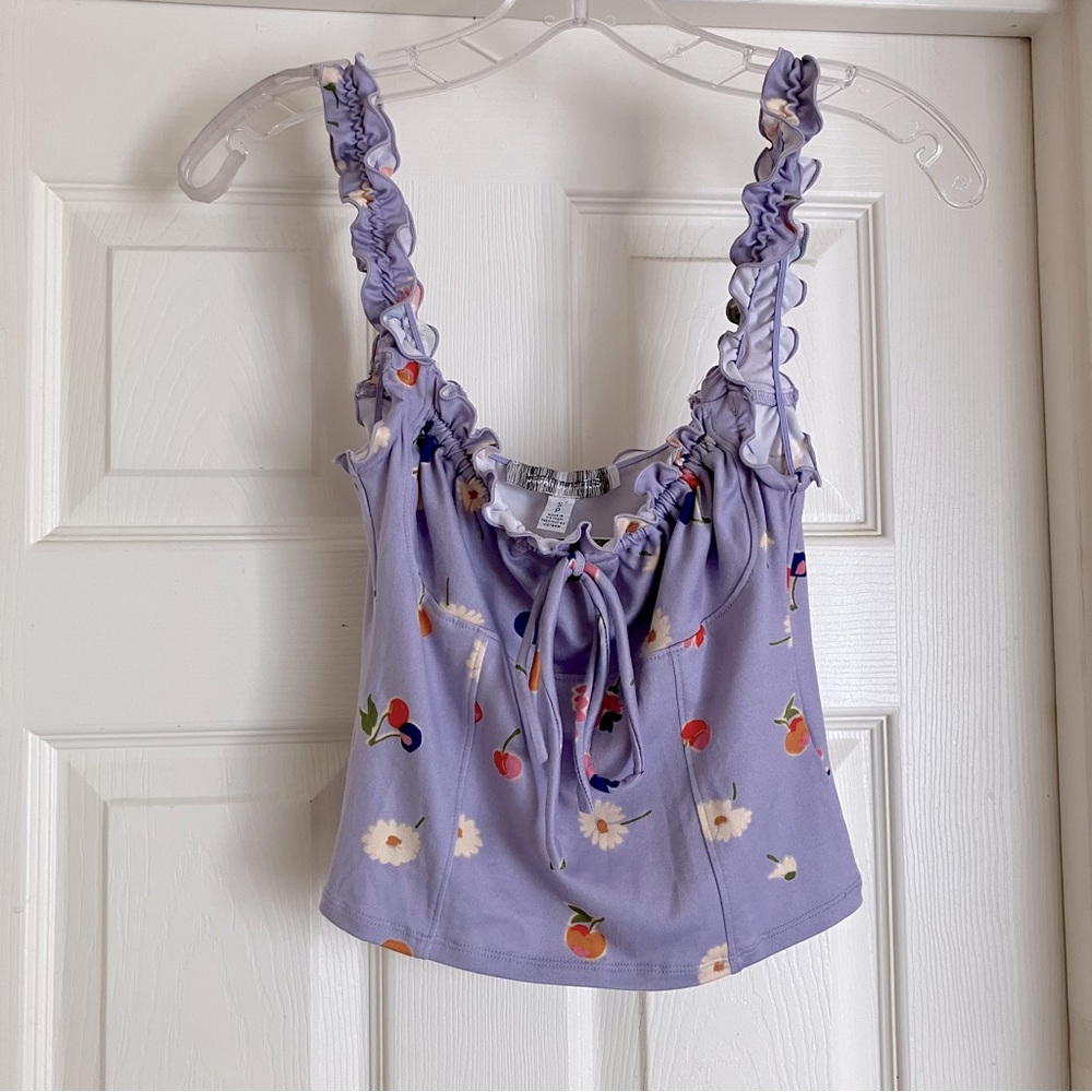 Urban Outfitters Lavender Floral Ruffled Tie-Front Tank - Picture 9 of 10